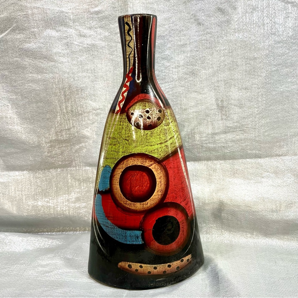 Vintage Terracotta Contemporary Colorful Abstract Ceramic Hand painted Vase 12"